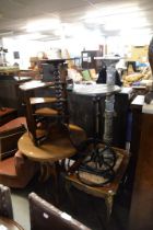 AN ALABASTER PEDESTAL, A LATE VICTORIAN CIRCULAR TOP TRIPOD TABLE AND A MONO-CYCLE FORMED