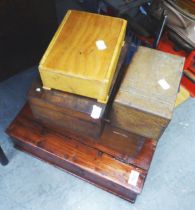 A 'TEACHERS WHISKEY' HINGED BOX, A MAHOGANY HINGED BOX WITH MOTHER O'PEARL INLAY, AND VARIOUS