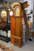 AN ART DECO STYLE GRANDDAUGHTER CLOCK, SILVER DIAL AND AN OAK CASED GRANDDAUGHTER CLOCK (BATTERY