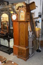 AN ART DECO STYLE GRANDDAUGHTER CLOCK, SILVER DIAL AND AN OAK CASED GRANDDAUGHTER CLOCK (BATTERY