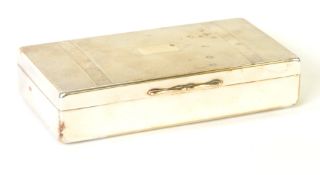 ELECTROPLATED ART DECO TABLE CIGARETTE CASE, the hinged lid having engine turned decoration, 6 1/2in