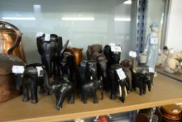 EIGHTEEN VARIOUS INDIAN EBONY AND OTHER CARVED WOODEN ELEPHANTS (18)