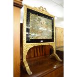 NINETEENTH CENTURY GILT-WOOD GRATESCREEN WITH GROS-POINT 'GAINSBOROUGH' TAPESTRY IN VERRE EGLOMISE
