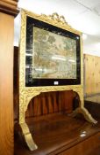 NINETEENTH CENTURY GILT-WOOD GRATESCREEN WITH GROS-POINT 'GAINSBOROUGH' TAPESTRY IN VERRE EGLOMISE