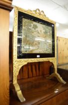 NINETEENTH CENTURY GILT-WOOD GRATESCREEN WITH GROS-POINT 'GAINSBOROUGH' TAPESTRY IN VERRE EGLOMISE