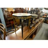 AN INLAID OCTAGONAL TOP WORK/SEWING TABLE AND CONTENTS