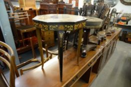 AN INLAID OCTAGONAL TOP WORK/SEWING TABLE AND CONTENTS