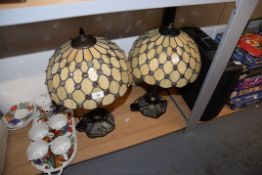 A PAIR OF MODERN TIFFANY STYLE ELECTRIC TABLE LAMPS, 22" (56cm) high