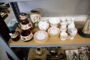 MISCELLANEOUS CHINA TO INCLUDE; A VICTORIAN BROWN AND FLORAL TEA SET, A PART TEA SERVICE, A MINTON