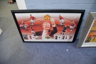 A FRAMED 'MANCHESTER UNITED TRADING' TRADING CARD SET, COLOUR PRINT