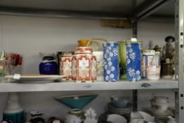 A SELECTION OF CERAMICS TO INCLUDE; SYLVAN PAIR OF BLUE DECORATED VASES, ORIENTAL GINGER JARS AND