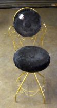 A VINTAGE CHIAVARI-STYLE BOUDOIR/DRESSING TABLE CHAIR, THE CIRCULAR SEAT AND BACK COVERED IN BLACK