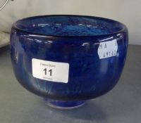 KOSTA BODA BOWL, BLUE GLAZED ON PEDESTAL BASE, 5 1/2" (14cm) diameter