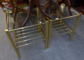 PAIR OF GOLD COLOURED TUBULAR STEEL BEDSIDE TABLES [2]