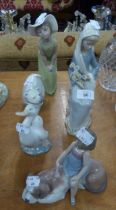 GROUP OF LLADRO AND NAO TO INCLUDE; POLAR BEAR, GOOSE, GIRL GROOMING HER DOG, LILY OF THE VALLEY