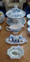 MASON’S POTTERY- ‘ROMANTIC’ SOUP TUREEN AND COVER WITH STAND AND LADLE, MATCHING SAUCE BOAT, ‘