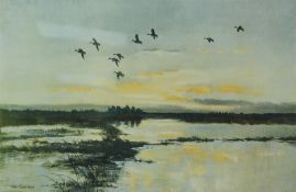 AFTER PETER MARKHAM SCOTT, Arthur Ackerman Print of ducks in flight Signed and dated in the print