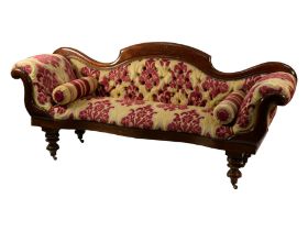VICTORIAN CARVED MAHOGANY AND OAK DOUBLE ENDED SOFA, of typical form with moulded show wood frame,