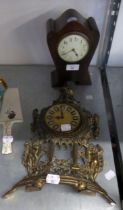 A CAST BRASS MANTEL CLOCK AND A MAHOGANY CASED MANTEL CLOCK (2)