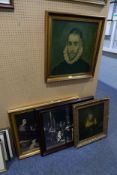 PRINTS; AFTER REMBRANDT VAN RIJN 'THE NIGHT WATCH' PLUS THREE FURTHER OLD MASTER PRINTS IN GILT