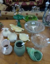 A MIXED LOT OF CERAMICS AND GLASS FROM THE ART DECO PERIOD TO INCLUDING; GLASS BOWLS, DECANTER,
