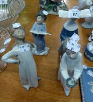 LLADRO FIGURES TO INCLUDE; GIRLS IN NIGHT GOWNS, KNEELING, HOLDING CANDLE, ANGEL, NUN ETC..