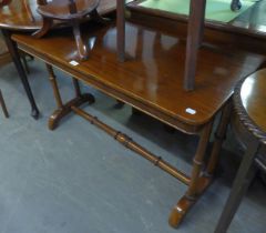A MAHOGANY SIDE TABLE WITH TWIN PILLAR SUPPORTS TO BOTH ENDS