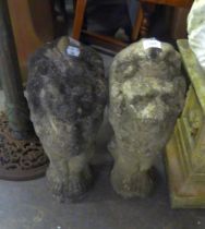 TWO CONCRETE GARDEN LIONS, 20" HIGH