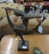 STYLISH ART DECO STYLE BRONZE OF NUDE FEMALE IN DANCE POSE, 9 1/2" (24.1cm) high