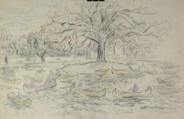 ATT. JULIUS ROSENBAUM (1879-1956) Graphite and crayon on cartridge paper ‘Boating Pond - Hamstead