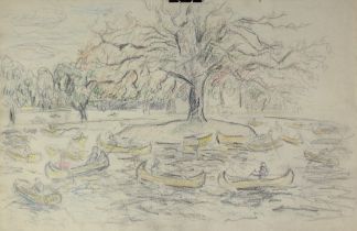 ATT. JULIUS ROSENBAUM (1879-1956) Graphite and crayon on cartridge paper ‘Boating Pond - Hamstead