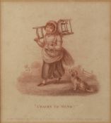 SET OF FIVE SEPIA ENGRAVINGS OF STREET VENDORS ‘Milk O’ ‘Fresh Strawberries!’ ‘Potatoes, Full