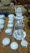 AYNSLEY 'APRIL ROSE' COFFEE SET FOR 4 PERSONS, 11 PIECES. TOGETHER WTIH A SHELLEY 'FERNDOWN' PART