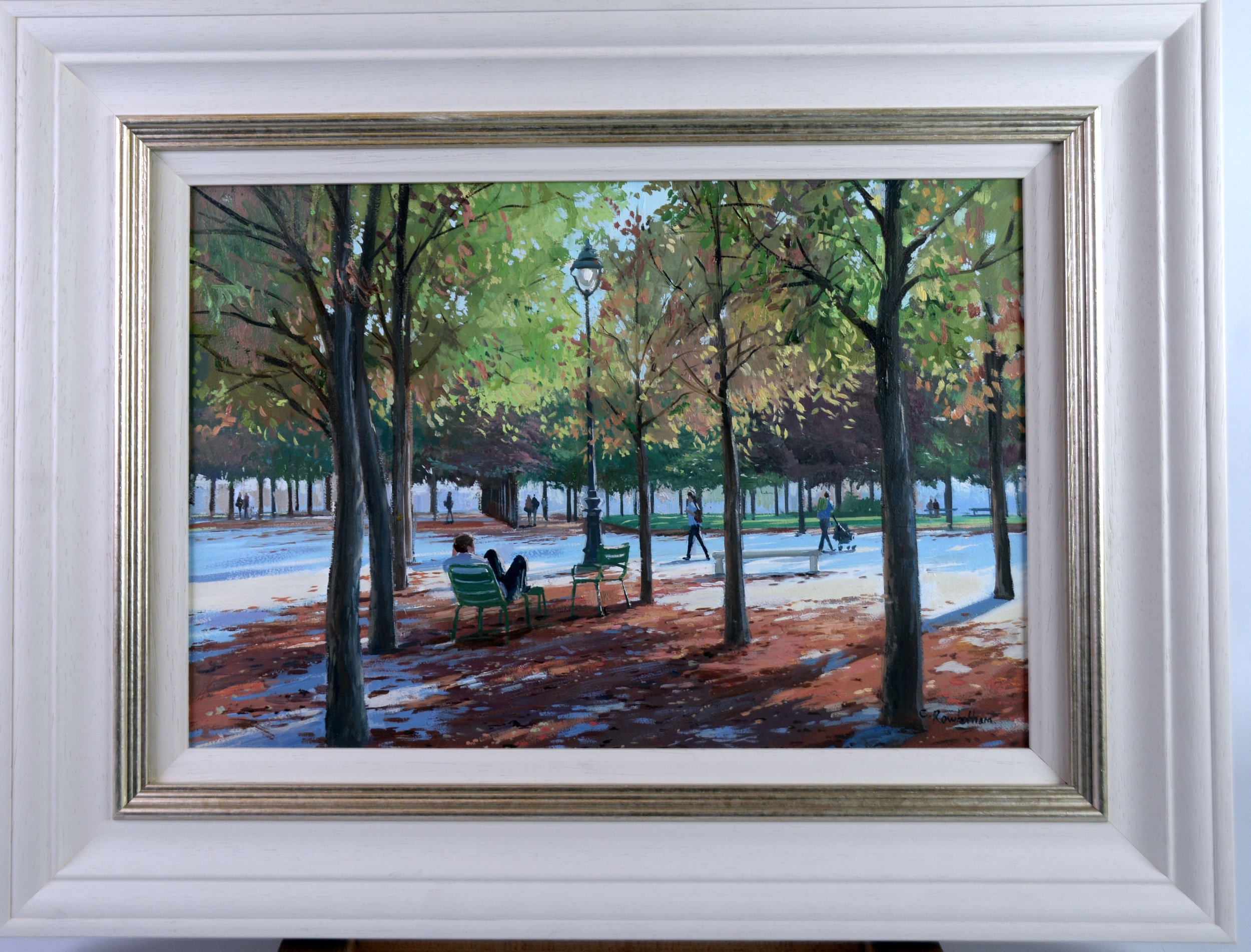CHARLES ROWBOTHAM (MODERN) OIL ON BOARD ‘Le Jardin du Tuileries’ Signed, titled verso 11” x 17” ( - Image 2 of 2