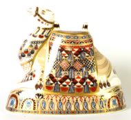 BOXED, MODERN ROYAL CROWN DERBY IMARI CHINA PAPERWEIGHT, ‘CAMEL’, gilt stopper, printed mark,