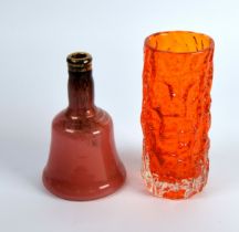 WHITEFRIARS: Geoffrey Baxter for Whitefriars tangerine flash textured bark vase 9691, plus a mid-