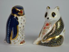 ROYAL CROWN DERBY: TWO PAPERWEIGHTS modelled as a Collector's Guild rockhopper penguin and a panda