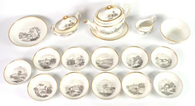 THIRTY PIECE EARLY NINETEENTH CENTURY SPODE BAT PRINTED TEASET FOR TWELVE PERSONS, comprising: