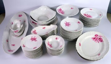 GINORI: Richard Ginori substantial 12 setting part dinner service decorated in puce floral sprays;
