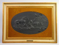 WEDGWOOD: Wedgwood black basalt plaque after George Stubbs painting 'The Frightened Horse', this