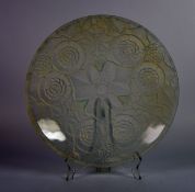 ART DECO: A French Art Deco moulded opalescent glass charger in the manner of Lalique, (32.5 cm)