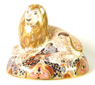 BOXED, MODERN ROYAL CROWN DERBY IMARI CHINA PAPERWEIGHT, ‘LION’, silver stopper, printed mark,