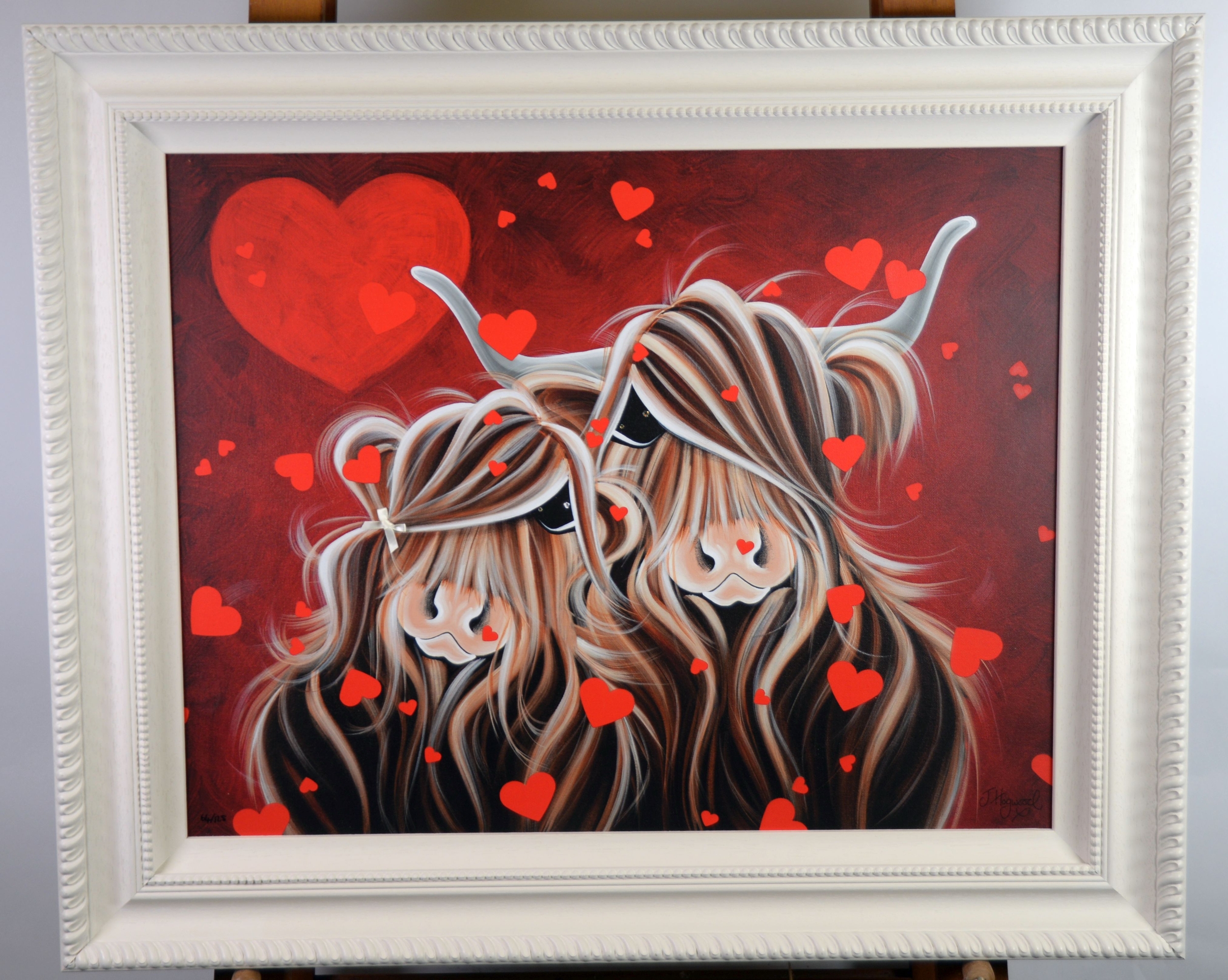 JENNIFER HOGWOOD (MODERN) ARTIST SIGNED LIMITED EDITION EMBELISHED COLOUR PRINT ‘Falling for Moo’ ( - Image 2 of 2