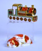 ROYAL CROWN DERBY: TWO PAPERWEIGHTS, modelled as a Collector's Guild recumbent spaniel, Poppy and