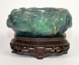 CHINESE HARDSTONE: Early to mid-twentieth century carved crackle effect hardstone brush pot, or