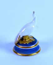 CHAMBERLAIN’S WORCESTER PORCELAIN MODEL OF A PEAHEN, white glazed and heightened in gilt, on a