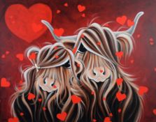 JENNIFER HOGWOOD (MODERN) ARTIST SIGNED LIMITED EDITION EMBELISHED COLOUR PRINT ‘Falling for Moo’ (