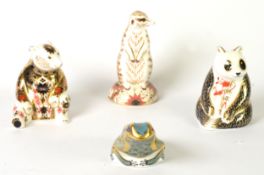FOUR BOXED, ROYAL CROWN DERBY IMARI CHINA ANIMAL PATTERN PAPERWEIGHTS WITH GILT STOPPERS,