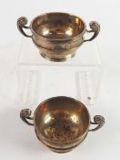 EDWARD VII PAIR OF SILVER OPEN SALTS, each of two handled footed form with moulded girdle, marks