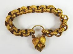 GOLD PLATED CHAIN BRACELET with large belcher links, decorated with stars on a matt ground and the